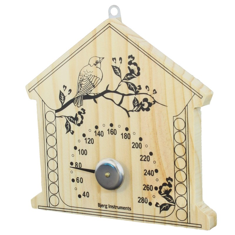 Bjerg Instruments Sauna Thermometer - Pine Wood Analog Temperature Gauge,