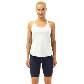 icyzone Workout Tank Tops Built in Bra - Women's Strappy Athletic Yoga Tops, Running Exercise Gym Shirts (M, Off White)