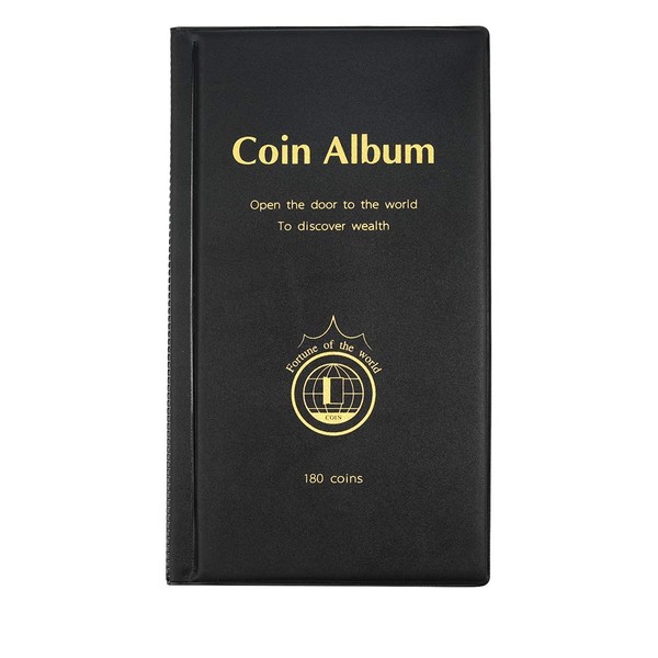 MUDOR 180 Pocket Coin Collection Album, Coin Collection Collector Holder Book, Coin Diameter Less Than 4.4cm Suitable Collector Album (Black)