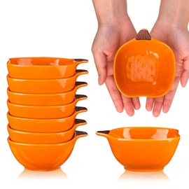 Dandat Fall Ramekins 6 oz Oven Safe Pumpkin Ceramic Ramekins Small Creme Brulee Dishes Dipping Pumpkin Baking Dish Pumpkin Shaped Bowl Plates for Serving Dip, Sauce, Condiments and Snack (8 Pcs)