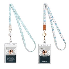 Cute Lanyard id Holder Durable Retractable Lanyards for ID Badges,Waterproof ID Badge Holder for Cruise Ships Key Cards (Flowers and Leaves)