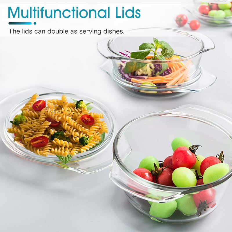 Small Casserole Dish with Lid, 0.65L 15cm, Individual Glass Casserole