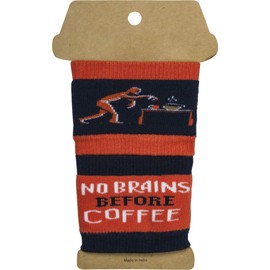 Primitives by Kathy to-Go Coffee Cup Sipper Sleeves, The Waking Dead - No Brains Before Coffee, Reusable Knit Drink Insulators, Set of 2 Hot Cup Grips