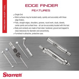 Starrett Edge Finder - Ideal for Flat, Straight Edges, Centers and Scribed Lines - .200" Contact Diameter, .375" Body Diameter, Single End with Protective Case - 827A