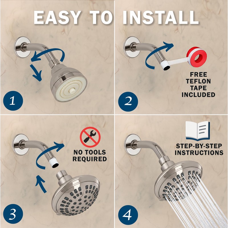 Aqua Elegante Brushed Nickel 1.8 GPM Luxury Shower Head, 6