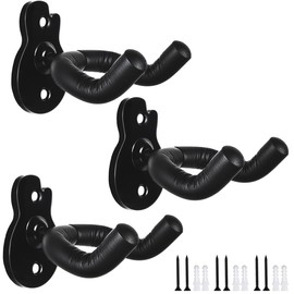 3Pack Guitar Wall Mount Wall Hanger Hook Black Metal Guitar Holder for Acoustic Electric Bass Guitar Ukulele Banjo Mandolin Black