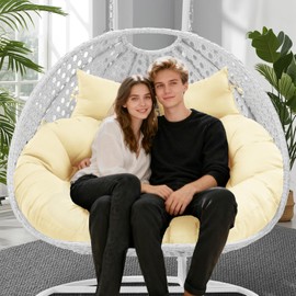 lihtsofty Double Egg Chair Cushion Replacement 55x35in -Thickened Waterproof Removable Double Hanging Egg Chair Cushions, Swing Chair Cushion, Indoor/Outdoor Patio Hanging Basket Chair Cushions,Beige