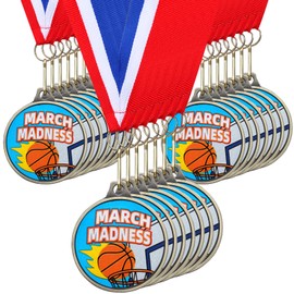 Kenning 30 Pcs March Basketball Madness Medals Bulk 2'' Metal Basketball Trophy with Neck Ribbons Winner Team Awards for Sports Competitions Game Celebration Prize Gift