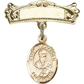 Gold Filled Baby Badge with St. Alexander Sauli Charm and Arched Polished Badge Pin 7/8 X 3/4 inches