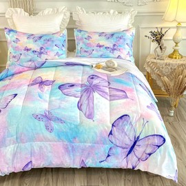 CVHOUSE Butterfly Full Comforter Set for Girls Teens.Butterfly Full Bedding Set,Butterflies Bedspread,Butterfly Duvet,Butterfly Bed Set,Butterflies Quilt Set 3 Pcs 1 Comforter and 2 Pillowcases