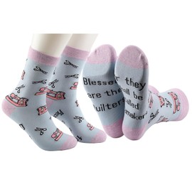 MBMSO Sewing Themed Socks Quilting Gifts for Quilters Funny Sewing Lover Gifts Blessed are the Quilters Crew Socks (Piecemaker Sewing Socks)
