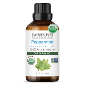 Majestic Pure USDA Organic Peppermint Essential Oil | 100% Pure Peppermint Oil for Hair | Mint Oil for Aromatherapy, Skincare, Hair Care & Household Use | 0.33 fl. Oz