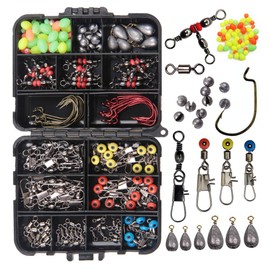 Shaddock 165-Piece Fishing Accessory Kit with Fishing Hooks Swivels Board Weights Fishing Slides Beans Floats Bobbers etc. Fishing Tackle Box Set