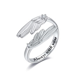AXOMY Feather Angel Wings Ring S925 Sterling Silver Adjustable Wings Wrap Open Thumb Rings for Women Mom Wife