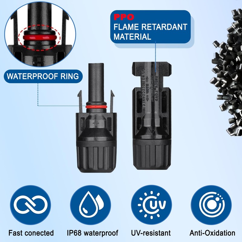 VanFeb Solar Connectors, 50PCS Male/Female Waterproof IP67 25 Pairs MC4