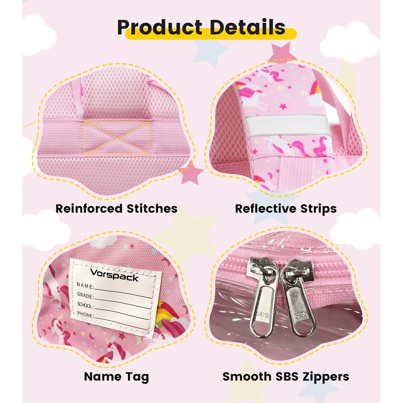 Vorspack Clear Backpack for Girls, Cute Transparent School Bookbag, Pink