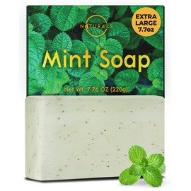 O Naturals Exfoliating Soap Bar with Dry Mint Leaves - Medium Grit Mens Soap, Natural Exfoliating Bar Soap for Men, Peppermint Soap Bar - Face Soap, Moisturizing Mens Face Bar Soap, Mens Soap Bar