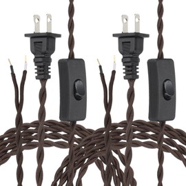uxcell 12Ft 18/2 Twisted Cloth Covered Lamp Cord, 2 Pcs Vintage Fabric Electrical Wire with Switch Button and Plug Stripped Ends Ready for Extension Wiring DIY Repairing, Brown