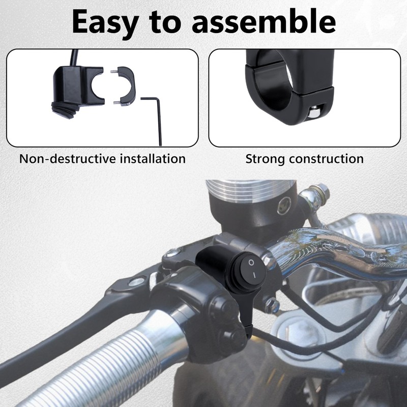 Motorcycle Handlebar Switch 12V, Waterproof Motorcycle Light Toggle Switch, Aluminum