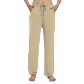 EXCHIC Women's Drawstring Casual Pants Stretchy High Waisted Loose Straight Leg Pants Jogger Trousers with Pockets(L, Silver Mink)