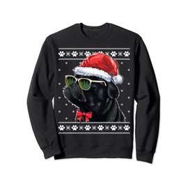 Christmas Pug Dog Mom Dad Black Pug Ugly Christmas Sweater Sweatshirt, black