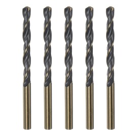 HARFINGTON 5pcs Jobber Drill Bits 6mm (15/64") Black Nitride & Gold Titanium Coated High Speed Steel (HSS) 4341 Twist Drill Bits for Stainless Steel Copper Aluminum Alloy Metal