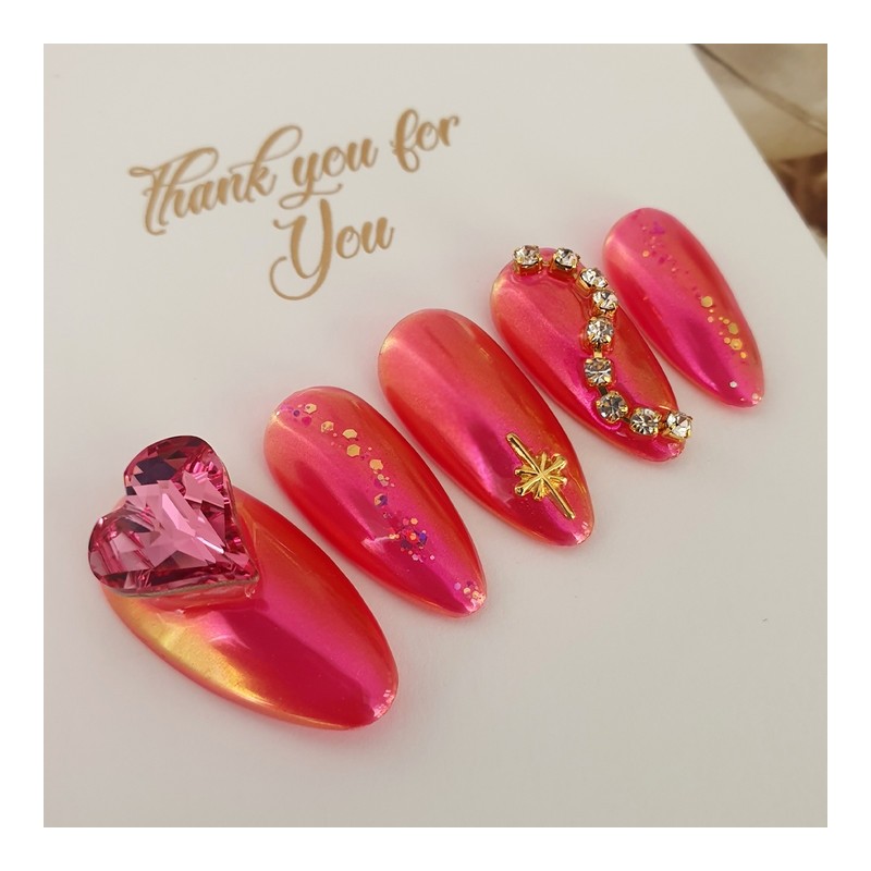 Hot Hot Pink Handmade Nail Tips - Natural / 핫