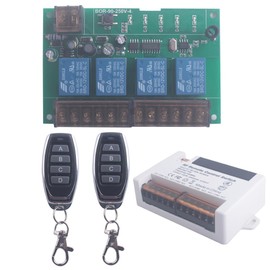 110V 220V 4 Channels Wireless Relay Remote Control Switch,RF 433Mhz AC 90V-250V Garage Door Opener Wireless Switch Receiver 2 Transmitters, Easy to Terminal Wiring (4CH 2* Controller 433Mhz)