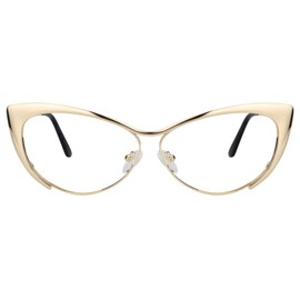 Zeelool Women's Oversized Stylish Metal Browline Cat Eye Glasses Ellen VFM0176-02 Gold