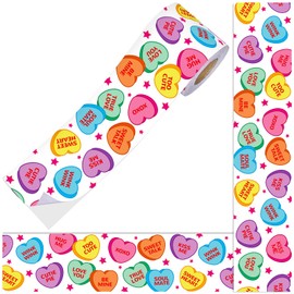 JarThenaAMCS 66Ft Valentine's Day Bulletin Board Border White Conversation Heart Rolled Self Adhesive Colorful Heart Border Trim Stickers for Classroom Office Chalkboard Party Decor