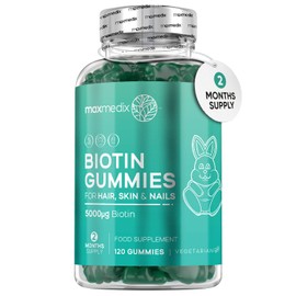 Biotin Gummies 5000mcg - with Vitamin A, B, C, D, E & Selenium – 120 Hair Nails and Skin Vitamins Gummies – Natural Berry Flavour Vitamin B7 Gummies- Lab-Tested Biotin Hair Growth Supplement