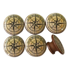 Twisted R Design Set of 6 Not All Who Wander Are Lost Compass Wood Cabinet Knobs, Drawer Pulls