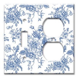 Art Plates - Decorative Light Switch Cover Plate - Wall Plate - Combo: Toggle/Outlet - Blue Flower Line Art