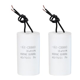 Pack of 2 CBB60 16uF 450V 50/60Hz Starting Capacitor, Motor Operation Capacitor with Cable, Motor Capacitor for AC Motor, Fan, Pump, Compressor, Suppression Capacitor, Microfarad Capacitor
