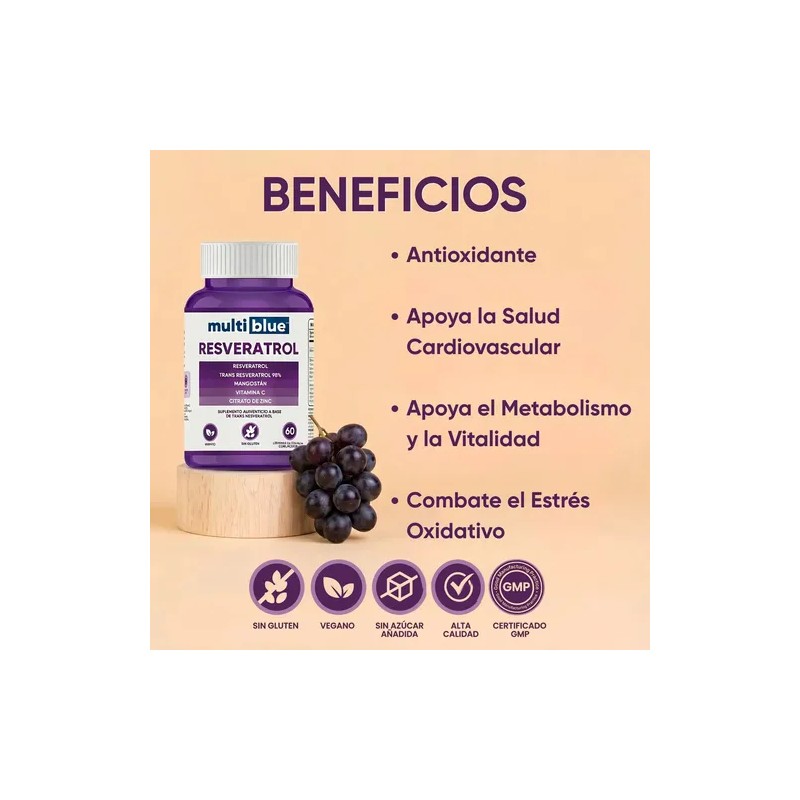 Suplemento Nutricional Multiblue Resveratrol Cápsulas Antioxidante Semilla Uva Vitamina