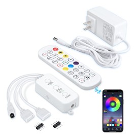 LED Remote Replacement with Controller, Bluetooth RGB LED Controller Set with APP/Music Sync Only Compatible with 12V 10mm RGB LED Lights Strip (12V/36W Power Adapter Included)