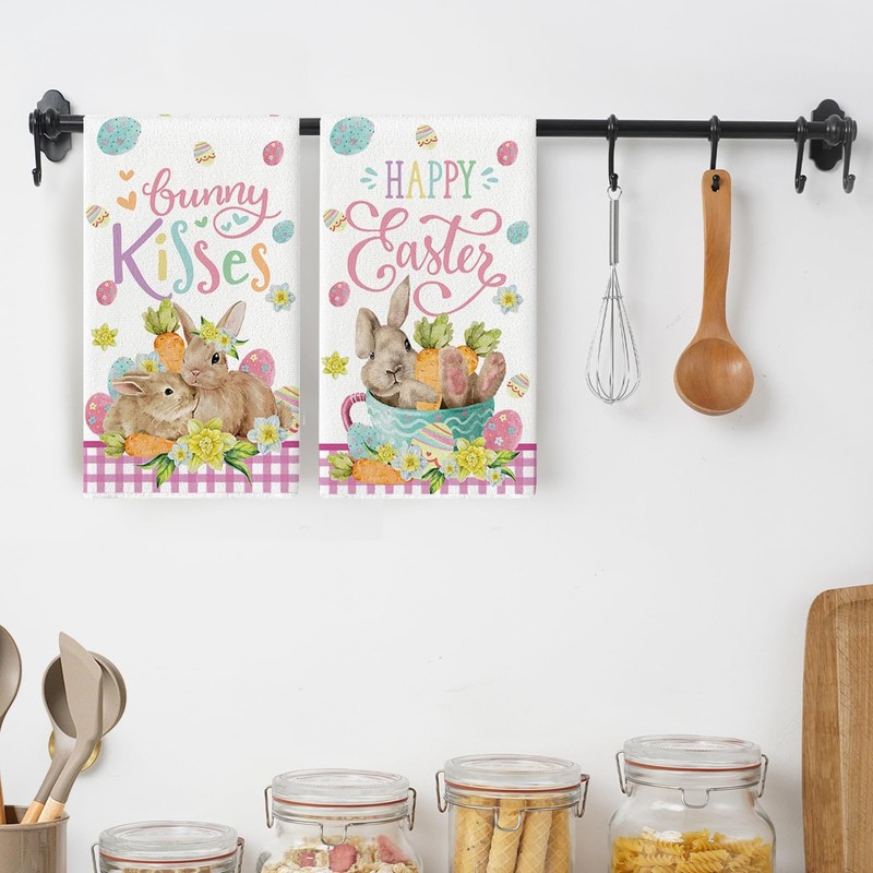 DIELIANHUA Pack of 2 Happy Easter Tea Towels, Happy Easter