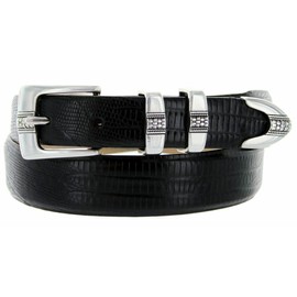 Miller Men's Italian Calfskin Genuine Leather Designer Dress Belt 1-1/8"(30mm) taper down to 1"(25mm) wide (Lizar Black, 32)