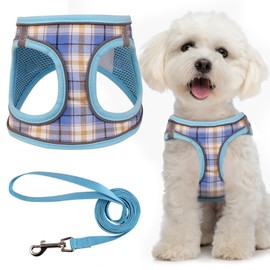 Dog Harness for Small Dogs,Small Dog Harness Puppy Harness Breathable Mesh Reflective Adjustable Safety Buckle XS Dog Harness Puppy Harness and Leash Set(Blue&XS)