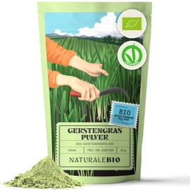 NaturaleBio NaturaleBio Gerstengras Pulver Bio 1kg. Ideal fr Gerstengrassaft, S?fte, Smoothies und Joghurt. Reich an Ballaststoffen und Eiwei?. Reines Bio-Produkt geeignet fr Vegetarier und Veganer.