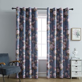 SUOUO Double Sided Patterned Vintage Floral Blackout Curtains for Bedroom 2 Panels 84 Inches Long Thermal Insulated Room Darkening Blue Window Drapes for Living Room