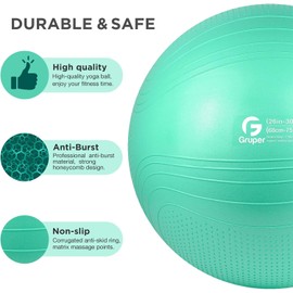 Gruper Yoga Ball, 55-75cm Extra Thick Exercise Ball for Workout Fitness Balance, Anti Burst Chair for Home and Office Desk,Includes Hand Pump & Workout Guide Access (Teal, 30 inch (75cm),XL)