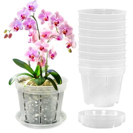 Blumiger 6 Inch Orchid Pots 9-Pack - Clear Plastic Flower Pots with Holes & Trays for Repotting, Breathable Design for Healthy Roots