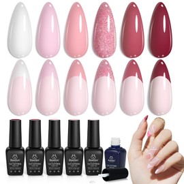 Beetles Pink Gel Polish White French Gel Nail Polish Set, 6 Pcs Pink Rose Glitter City of Love Collection, 5 Colors Gel & 1 Pcs Liner Polish Soak Off Uv Lamp Nails Art Design Manicure Gifts for Women
