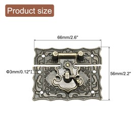 sourcing map Hasp Clasp Latch Lock, 56 x 66mm Decorative Retro Toggle Latch Zinc Alloy Hasp Lock with Screws for Jewelry Box Suitcase Toolbox Wooden Case, Bronze