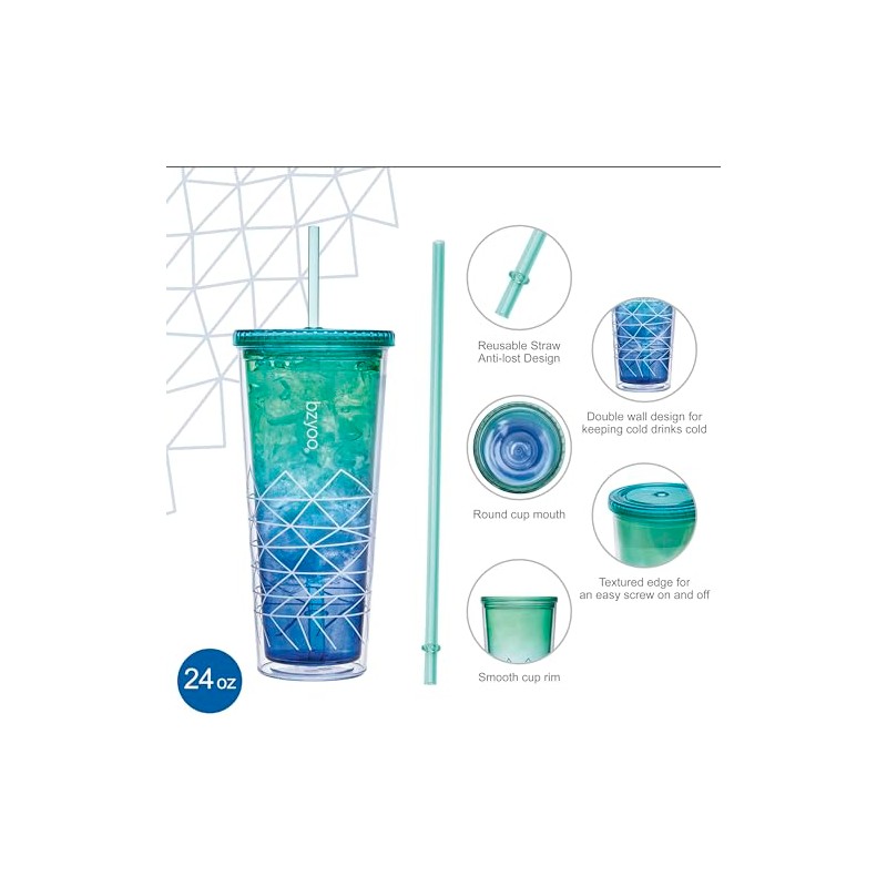 bzyoo SIP 24oz (710ml) Vaso de plástico de doble pared