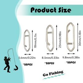 FFOFGFEM 60 PCS Power Fishing Clips Stainless Steel Fishing Snap Multi-Size Fishing Safety Snaps Clip Line Terminal Tackle Accessory for Lures Freshwater Saltwater Fishing Outdoor