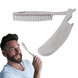 Stainless Steel Beard Comb, Antistatic Men's Folding Comb, Detangling and Caring for the Beard, Perfect Men's Gift