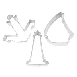 R&M Coastal Seaside Cookie Cutter 3 Piece Set. Includes Anchor, Lighthouse and Sailboat Cookie Cutter.