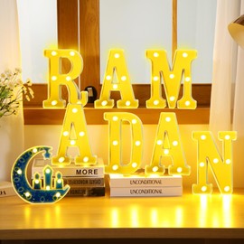Aurelema 8 Pcs Large Ramadan LED Letter Sign Ramadan Mubarak LED Lights Battery Powered Table Decoration for Eid Home Party Gift Tabletop Decoration(Mirror Ramadan)
